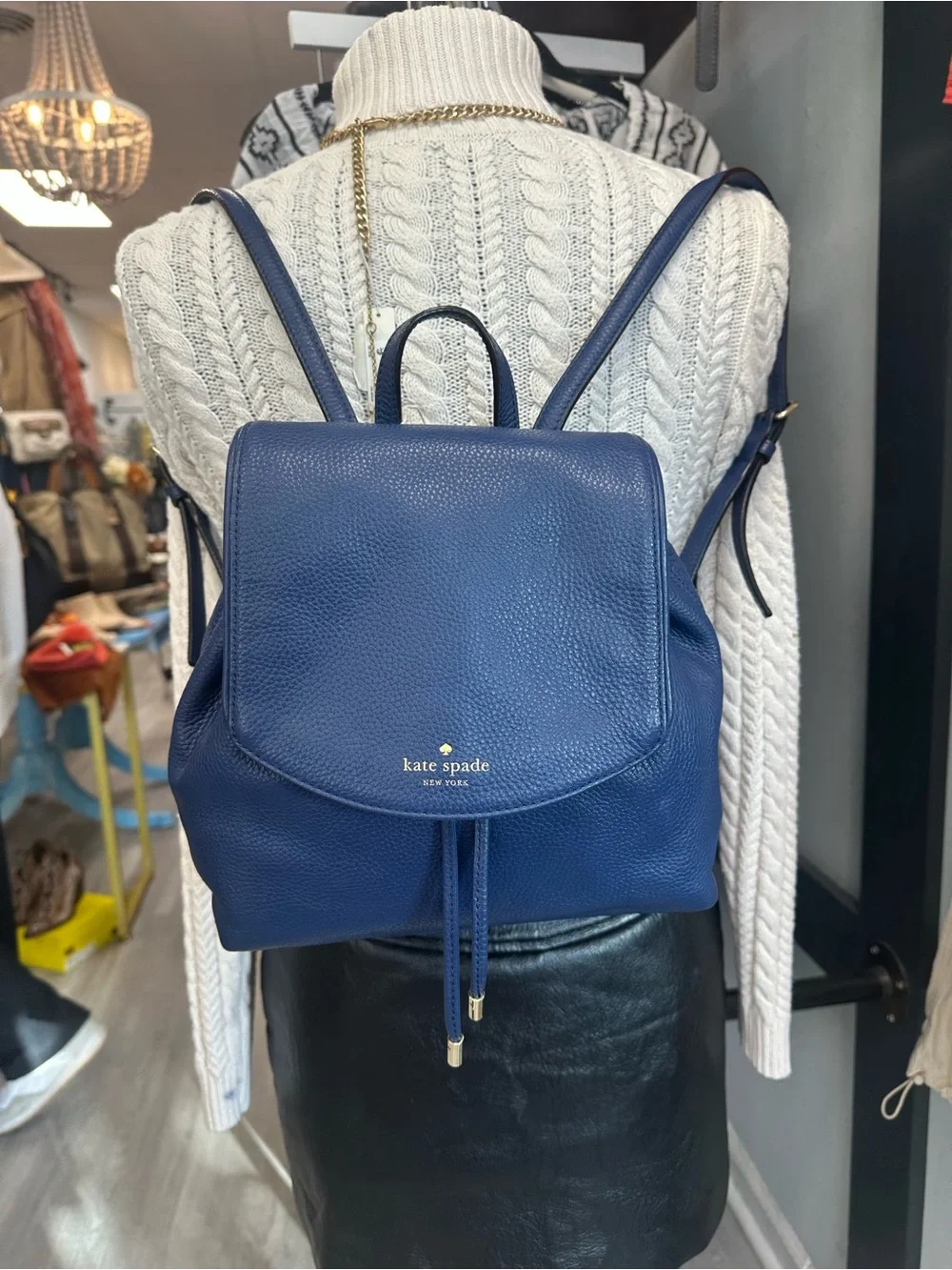 kate spade Navy Blue Pebbled Leather Backpack